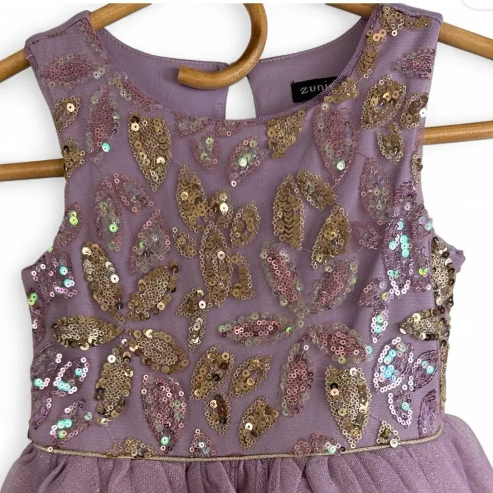 Zunie Lavender and Gold Sequin Pattern Formal Kids Dress size 5